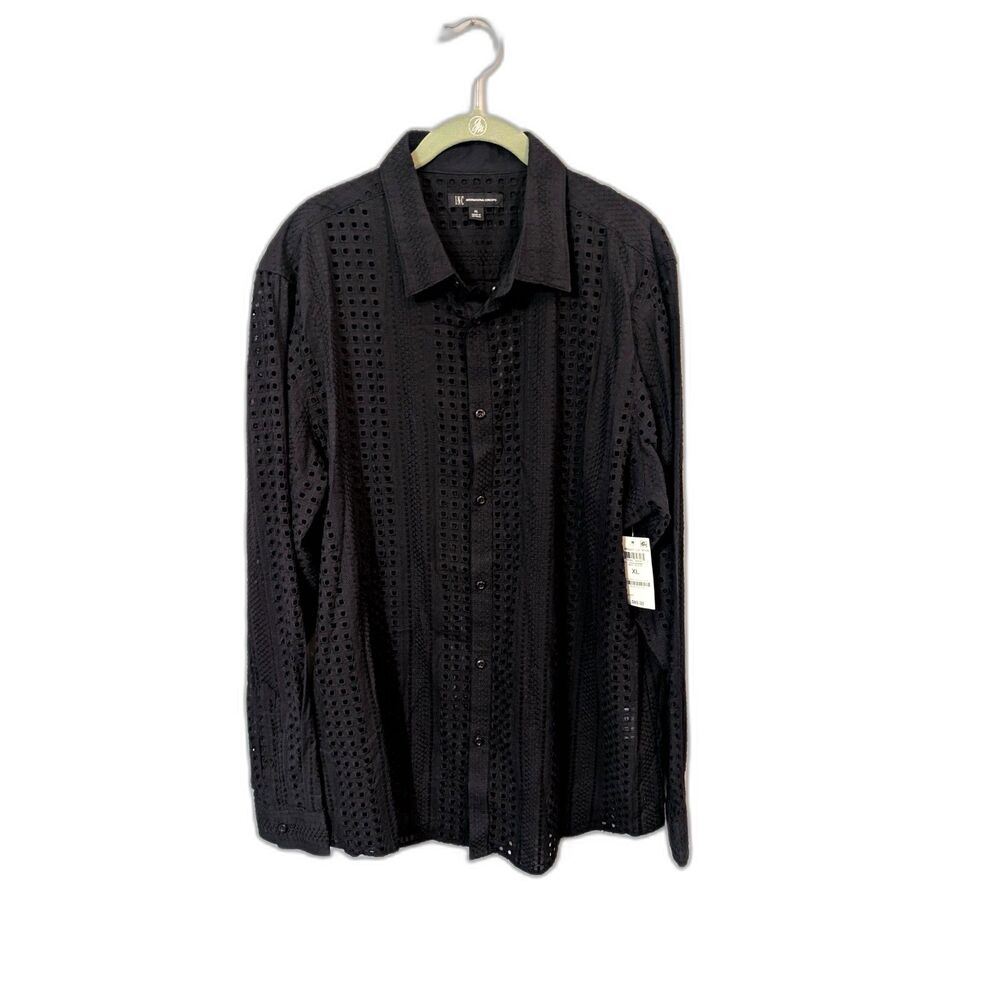 INC International Concepts Black Eyelet Long Sleeve Button-Up Shirt NWT Size XL